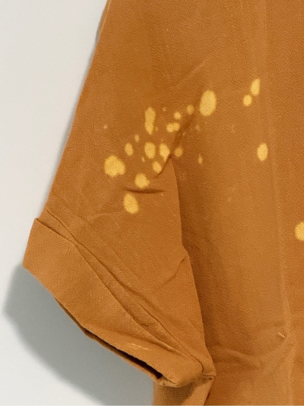 Umgee Mustard Yellow Cotton Linen Tee with Bleach-Splatter - Picture 5 of 7